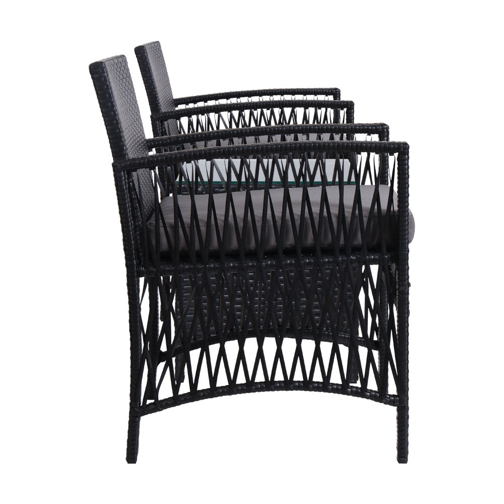 3PC Outdoor Wicker Bistro Set - Black