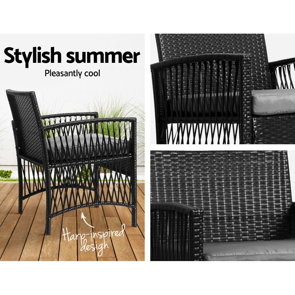 3PC Outdoor Wicker Bistro Set - Black