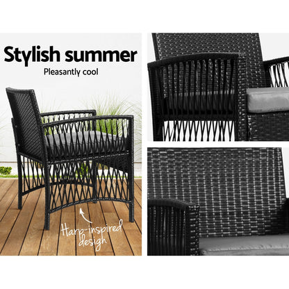 3PC Outdoor Wicker Bistro Set - Black