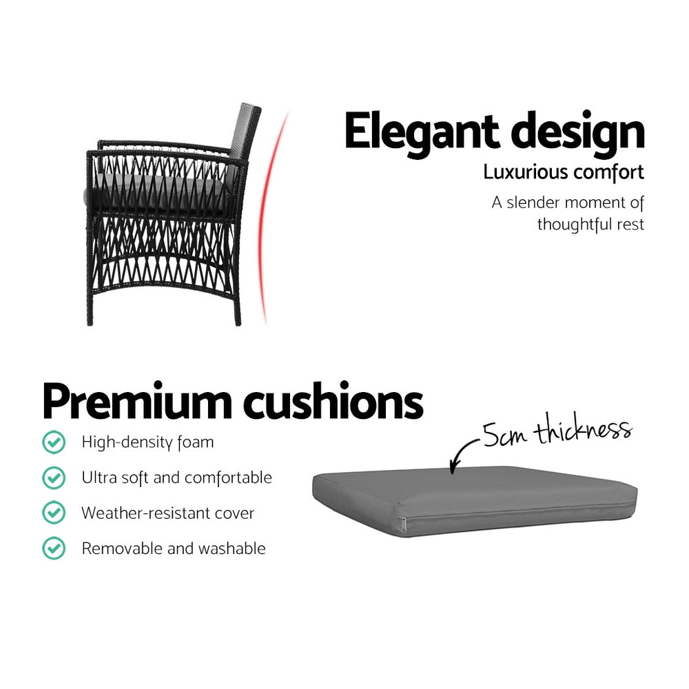 3PC Outdoor Wicker Bistro Set - Black