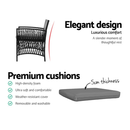 3PC Outdoor Wicker Bistro Set - Black