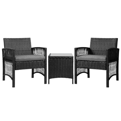 3PC Outdoor Wicker Bistro Set - Black