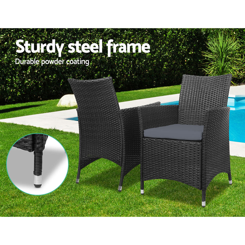 3PC Outdoor Bistro Set Patio Furniture Wicker - Black