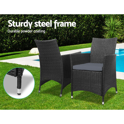 3PC Outdoor Bistro Set Patio Furniture Wicker - Black
