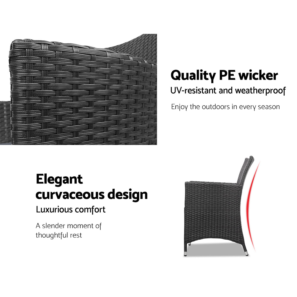 3PC Outdoor Bistro Set Patio Furniture Wicker - Black