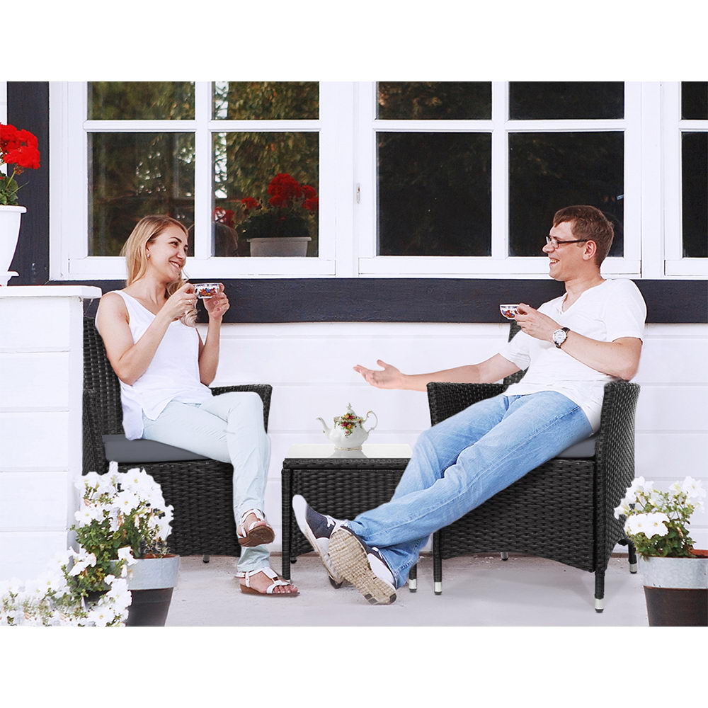 3PC Outdoor Bistro Set Patio Furniture Wicker - Black