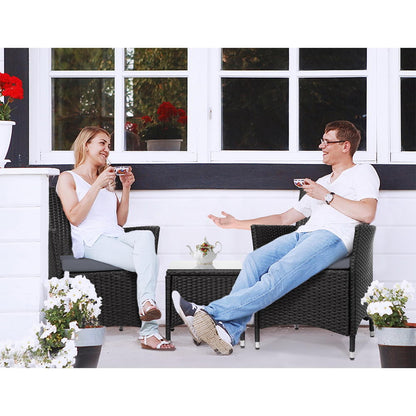 3PC Outdoor Bistro Set Patio Furniture Wicker - Black