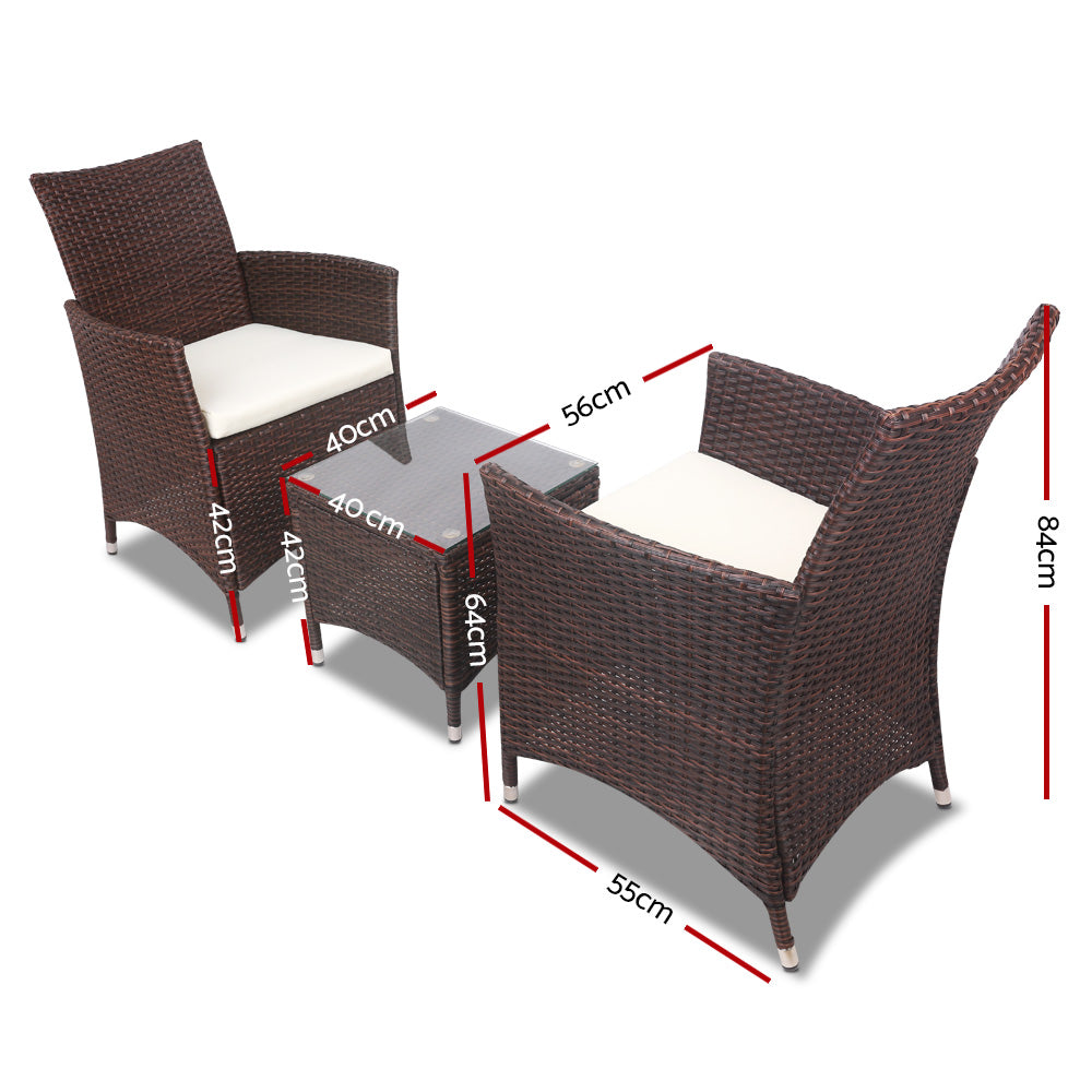 3PC Outdoor Bistro Set Patio Furniture Wicker - Brown