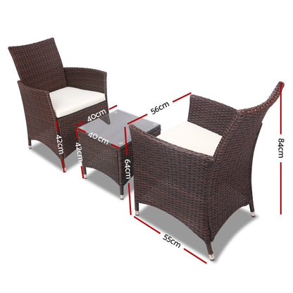 3PC Outdoor Bistro Set Patio Furniture Wicker - Brown