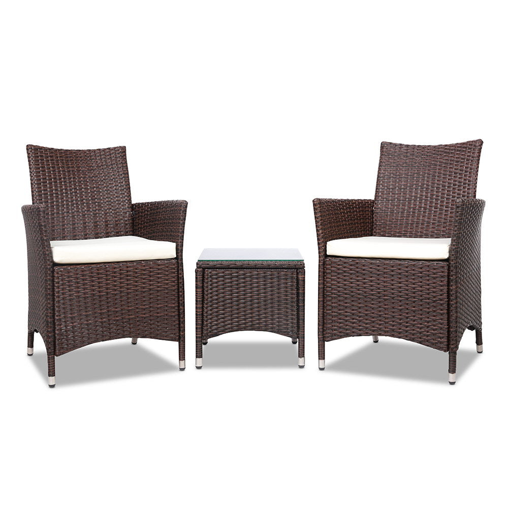 3PC Outdoor Bistro Set Patio Furniture Wicker - Brown