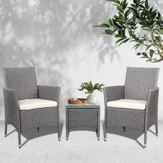 3PC Outdoor Wicker Bistro Set - Grey