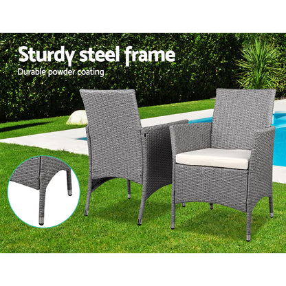 3PC Outdoor Wicker Bistro Set - Grey