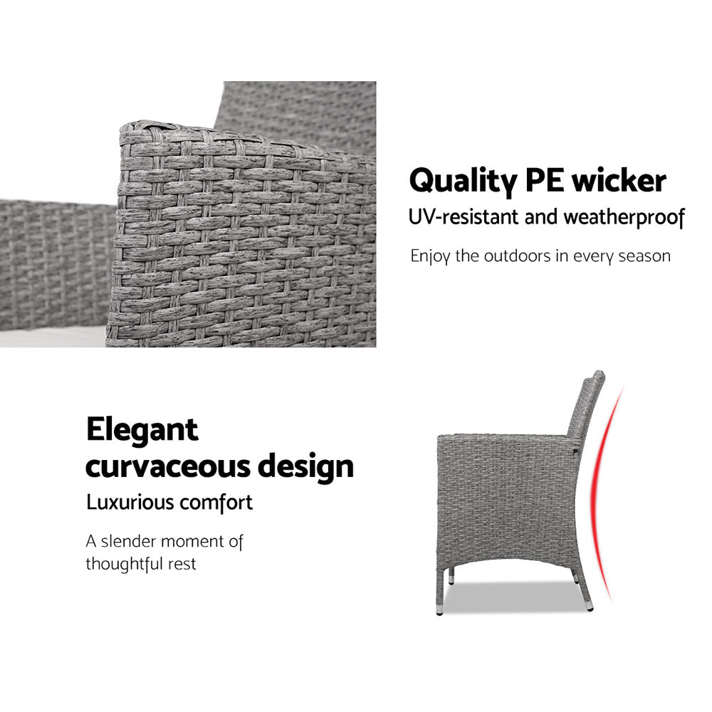 3PC Outdoor Wicker Bistro Set - Grey