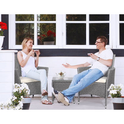 3PC Outdoor Wicker Bistro Set - Grey