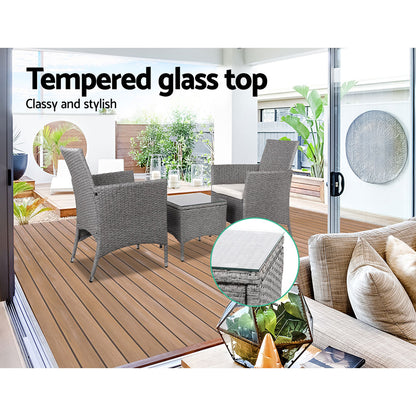 3PC Outdoor Wicker Bistro Set - Grey