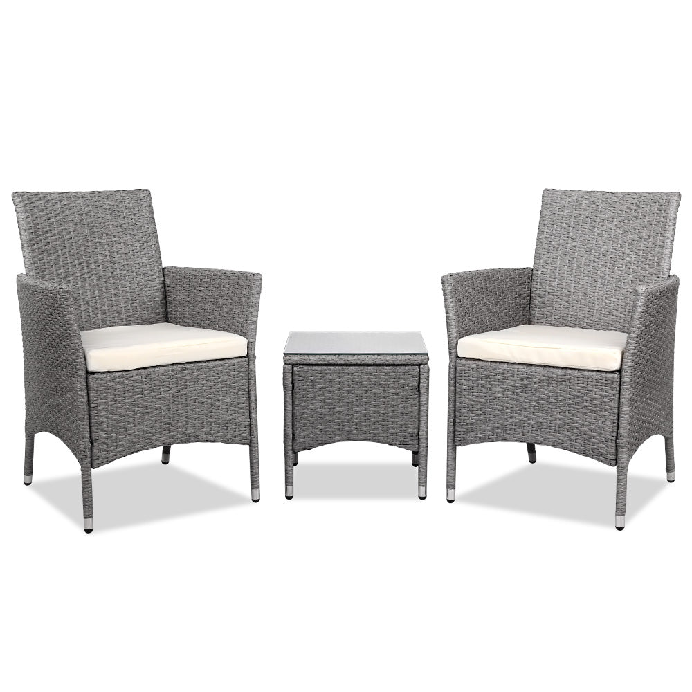 3PC Outdoor Wicker Bistro Set - Grey