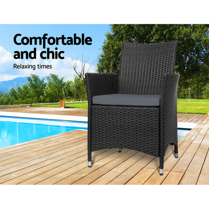 Set of 2 Idris Outdoor Wicker Dining Chairs - Black