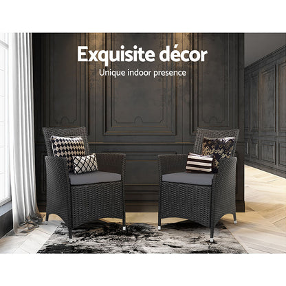 Set of 2 Idris Outdoor Wicker Dining Chairs - Black