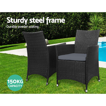 Set of 2 Idris Outdoor Wicker Dining Chairs - Black