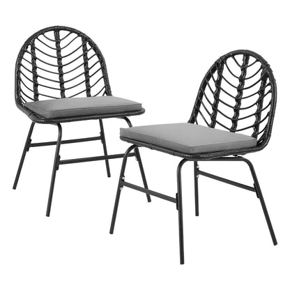Set of 2 Outdoor Chairs Dining Chairs - Black