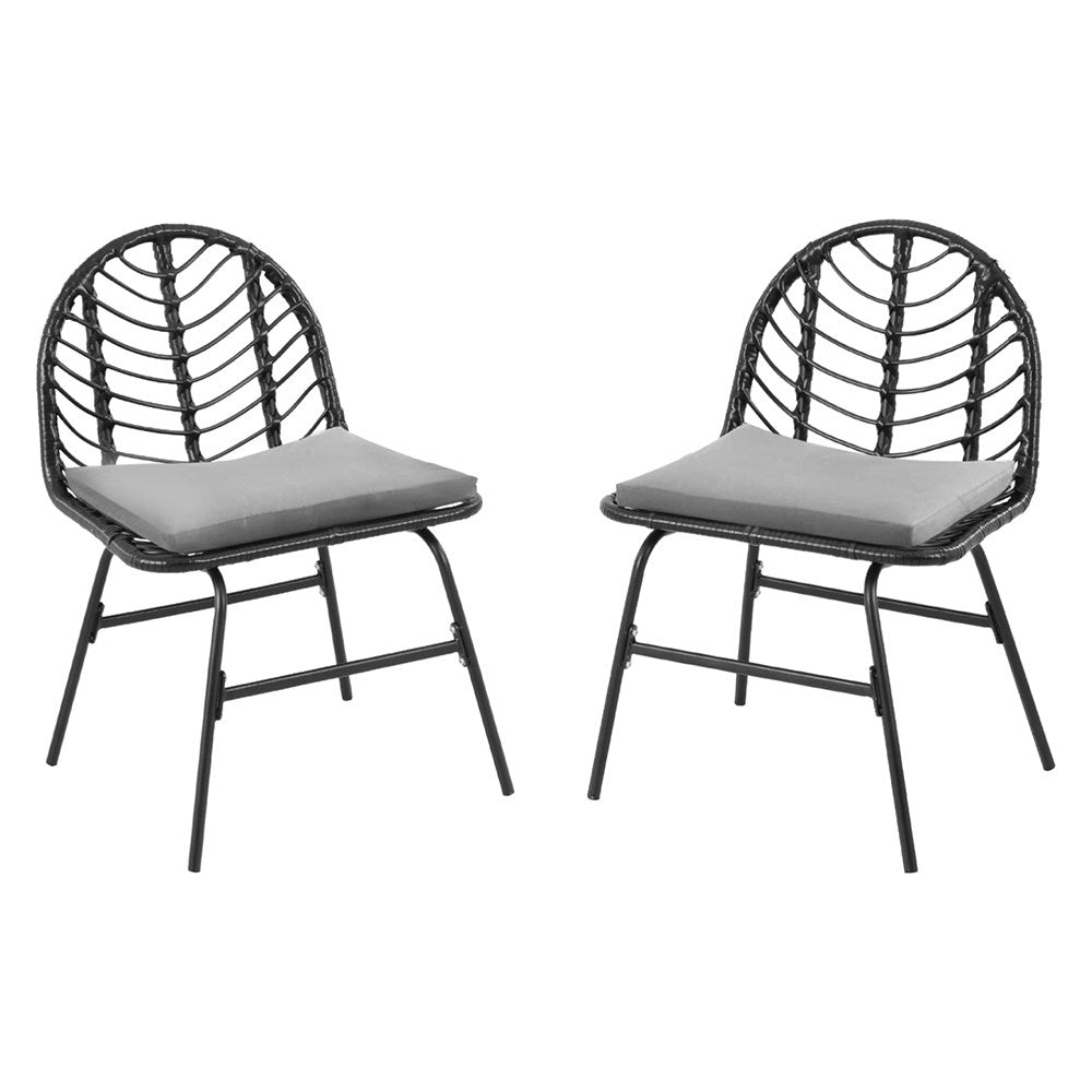 Set of 2 Outdoor Chairs Dining Chairs - Black