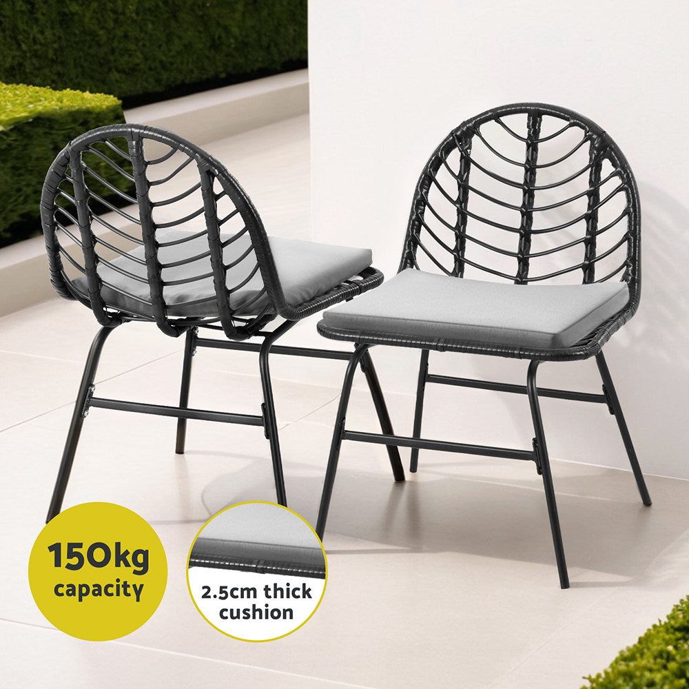 Set of 2 Outdoor Chairs Dining Chairs - Black