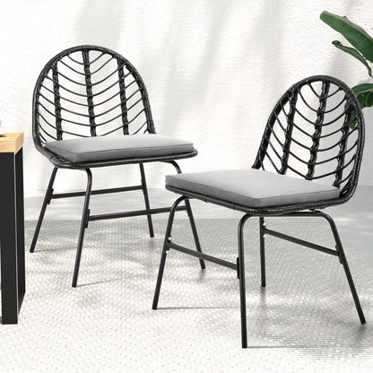 Set of 2 Outdoor Chairs Dining Chairs - Black