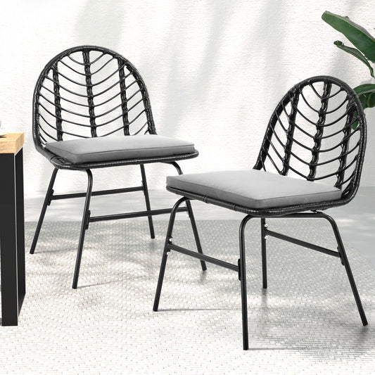 Set of 2 Outdoor Chairs Dining Chairs - Black