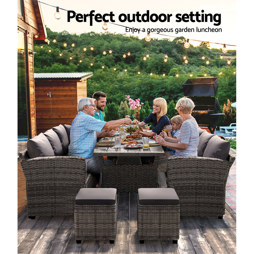 Outdoor 8-Seater Wicker Dining Set Table Chairs Setting