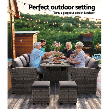 Outdoor 8-Seater Wicker Dining Set Table Chairs Setting