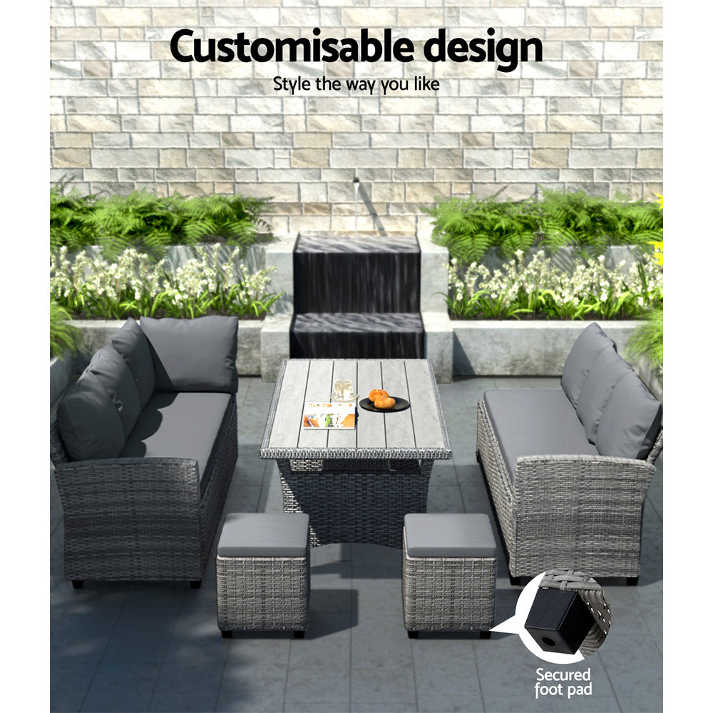 Outdoor 8-Seater Wicker Dining Set Table Chairs Setting
