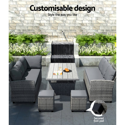 Outdoor 8-Seater Wicker Dining Set Table Chairs Setting