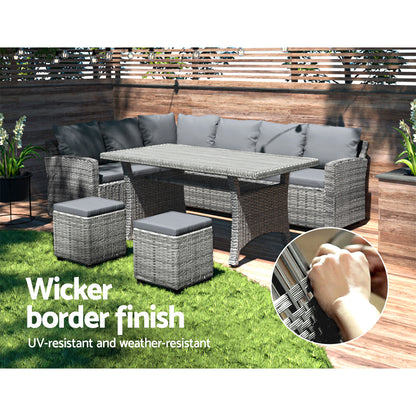 Outdoor 8-Seater Wicker Dining Set Table Chairs Setting