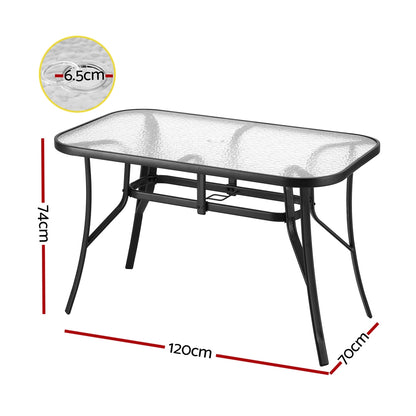 120CM Outdoor Dining Table Steel Parasol Hole Desk Patio Furniture Black