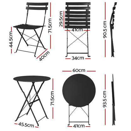 3PC Outdoor Bistro Set Steel Table and Chairs Patio Furniture Black