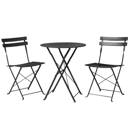 3PC Outdoor Bistro Set Steel Table and Chairs Patio Furniture Black