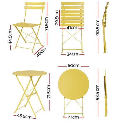 3PC Outdoor Bistro Set Steel Table and Chairs Patio Furniture Yellow