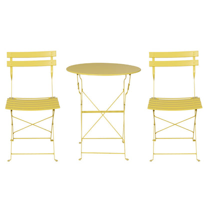 3PC Outdoor Bistro Set Steel Table and Chairs Patio Furniture Yellow