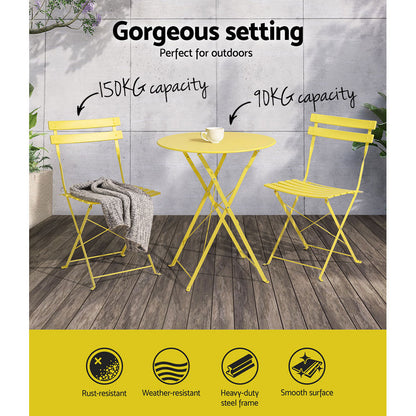 3PC Outdoor Bistro Set Steel Table and Chairs Patio Furniture Yellow