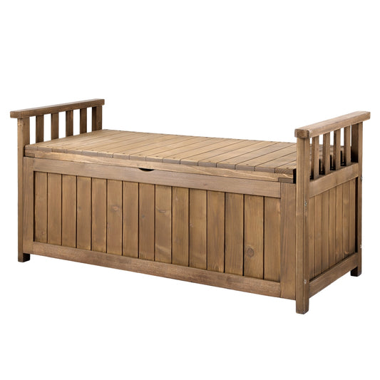 Outdoor Storage Bench Box Wooden Garden Toy Tool Sheds Patio Furniture Brown