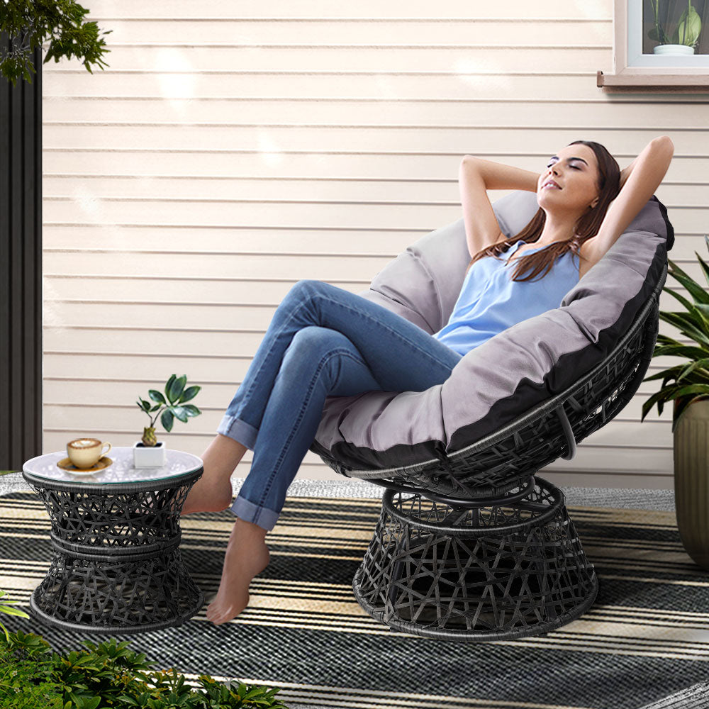 Outdoor Papasan Chair Wicker - Black