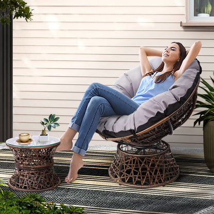 Outdoor Papasan Lounge Setting with Wicker Table - Brown