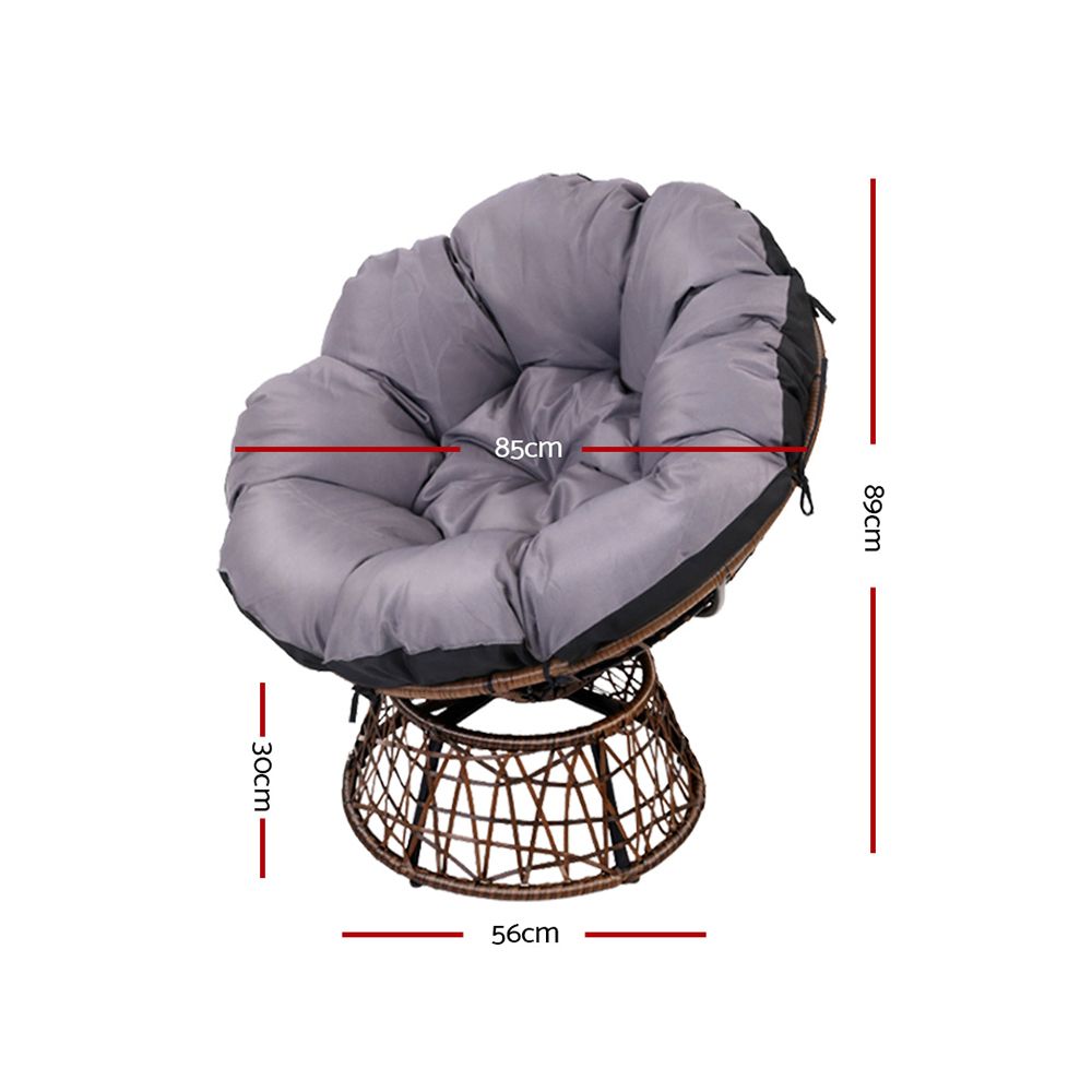 Outdoor Papasan Lounge Setting with Wicker Table - Brown