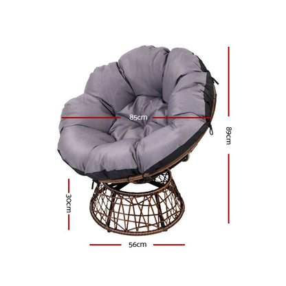 Outdoor Papasan Lounge Setting with Wicker Table - Brown