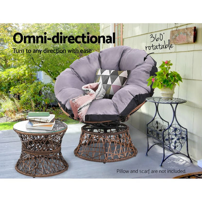 Outdoor Papasan Lounge Setting with Wicker Table - Brown