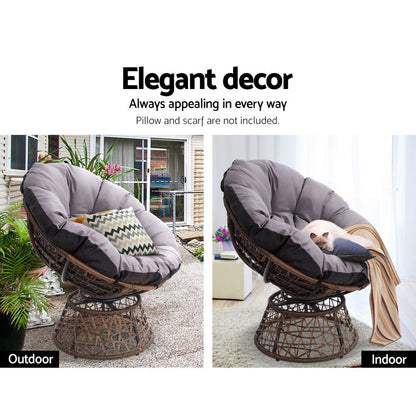 Outdoor Papasan Lounge Setting with Wicker Table - Brown