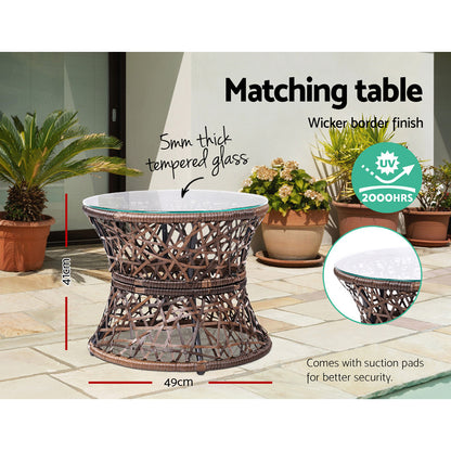 Outdoor Papasan Lounge Setting with Wicker Table - Brown