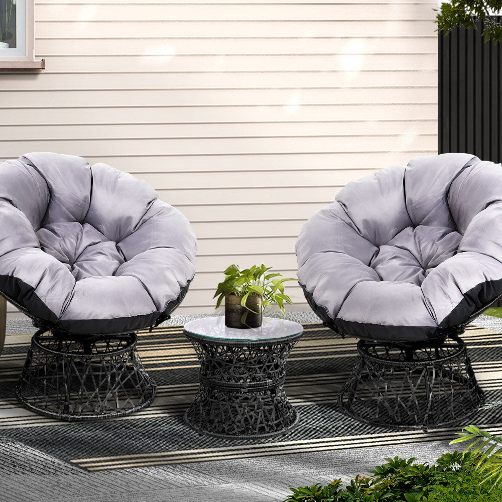 Outdoor Lounge Setting Furniture Wicker Papasan Chairs Table Patio Black