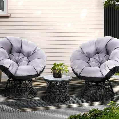 Outdoor Lounge Setting Furniture Wicker Papasan Chairs Table Patio Black