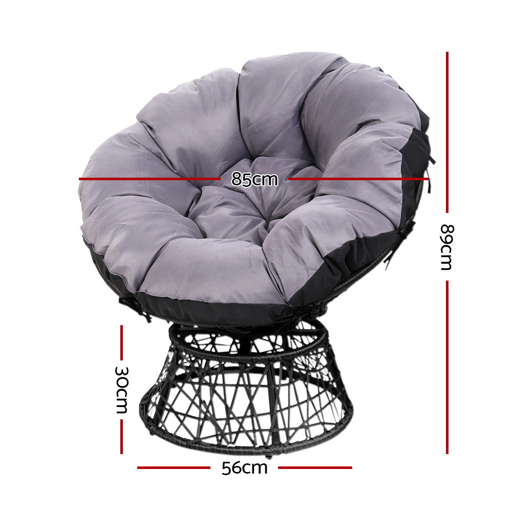 Outdoor Lounge Setting Furniture Wicker Papasan Chairs Table Patio Black